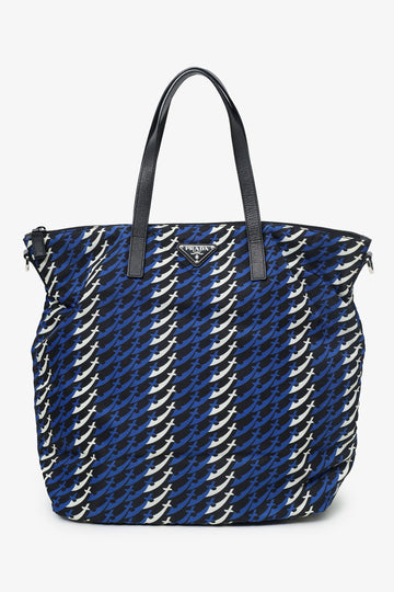 Prada Blue/Black/White TeESuto Stampato Tote with Strap