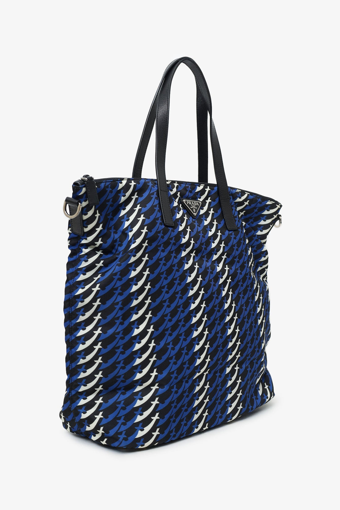 Prada Blue/Black/White TeESuto Stampato Tote with Strap