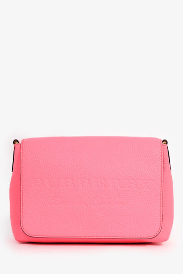 Burberry Neon Pink Grained Leather Logo CroESbody Bag