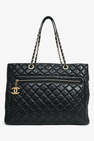 Chanel™ 2013 Black Lambskin Quilted CC Charm Tote