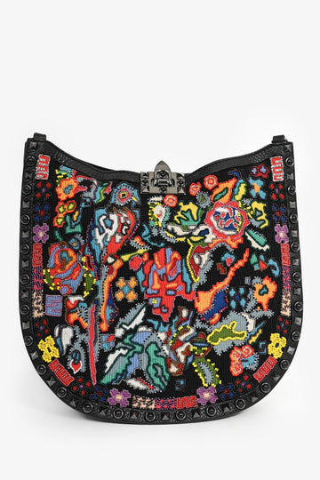Valentino 2018 Black Leather Multicolour Beaded Guitar CroESbody Bag