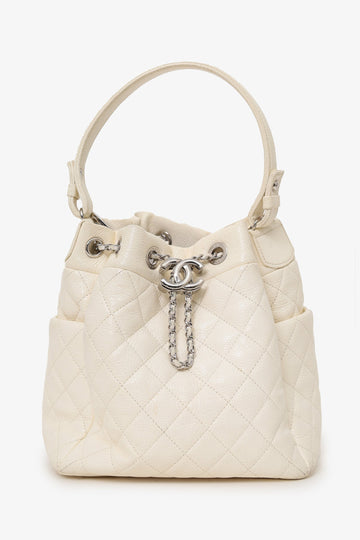 Chanel™ 2019-20 Cream Caviar Leather CC Chain Drawstring Bucket Bag