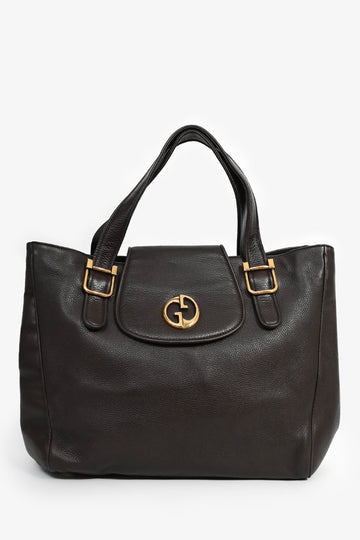Gucci Chocolate Brown Leather 1973 GG Tote