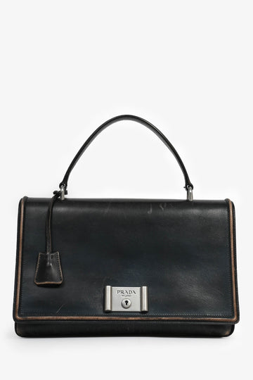 Prada DistreESed Brown Vitello Daino Flap Top Handle