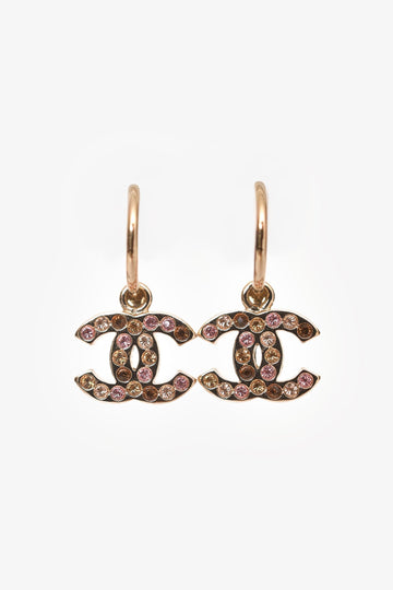 Chanel™ Silver Pink Crystal CC Logo Earrings