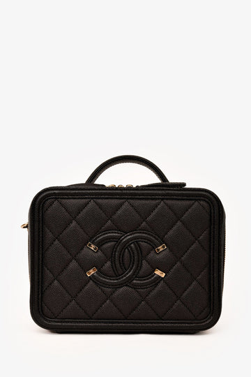 Chanel™ 2019-20 Black Caviar Leather Filigree Small Vanity Case Crossbody