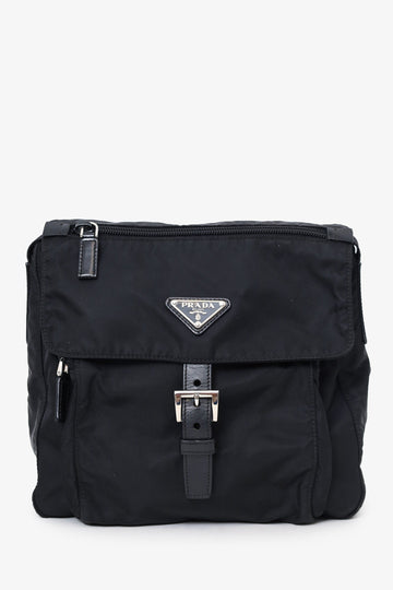 Prada Black Re-Nylon Vela Saffiano Pocket Single Buckle MeESenger Bag