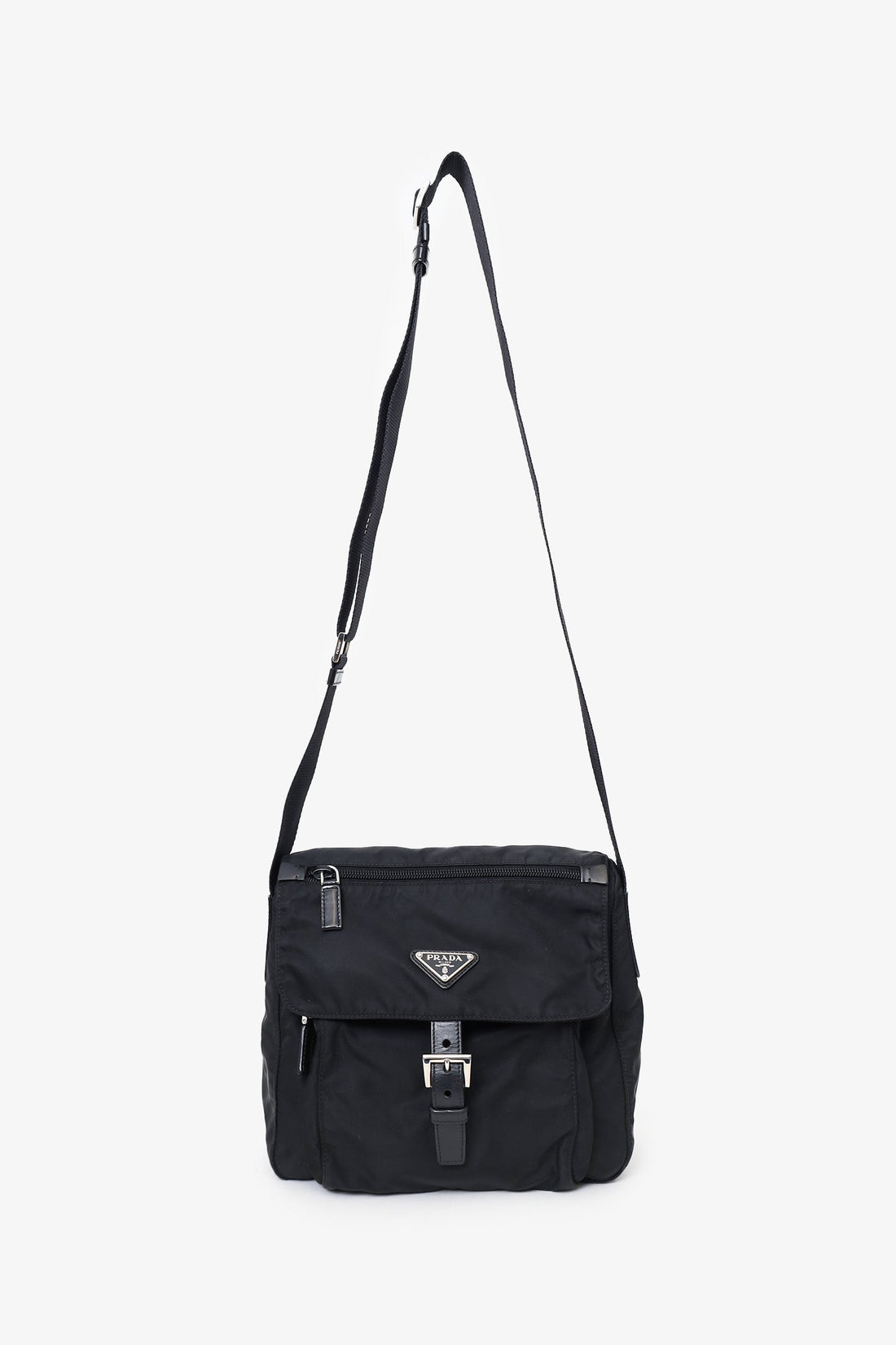 Prada Black Re-Nylon Vela Saffiano Pocket Single Buckle MeESenger Bag
