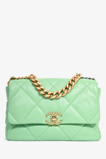 Chanel™ Green Leather Large 19 Flap Shoulder Bag