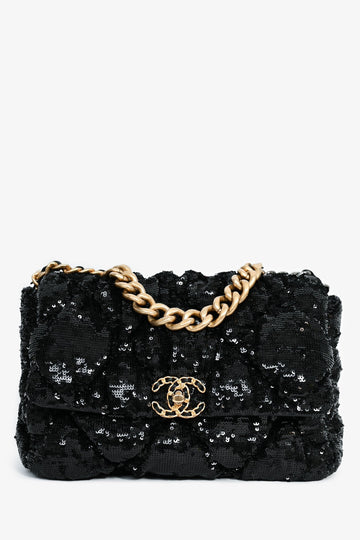 Chanel™ Black Sequin Tweed Large 19 Flap Bag