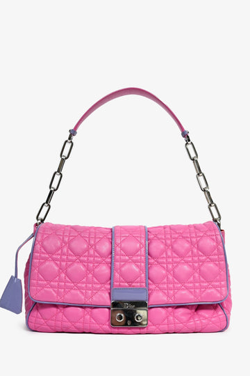 Christian Dior 2012 Pink/Purple Patent Trim Cannage Leather Flap Shoulder Bag