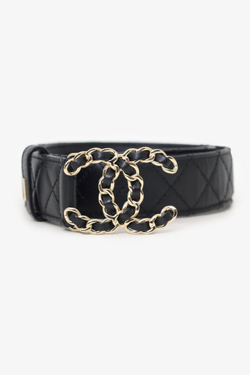 Chanel™ Black Calfskin Quilted CC Chain Belt Size 62/26