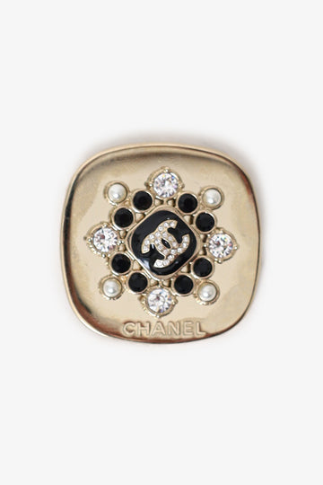 Chanel™ Gold Tone Crystal Pearl CC Pin Brooch