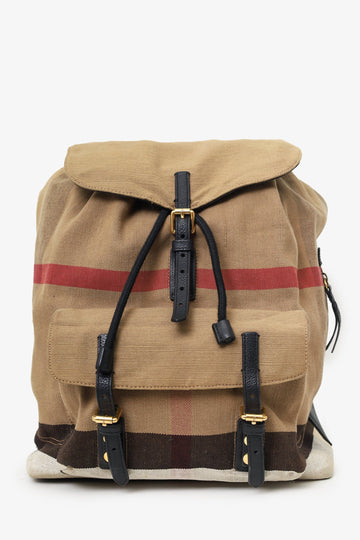 Burberry Beige/Black Canvas/Leather Nova ChESk Backpack (As Is)