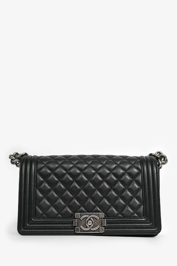Chanel 2019 Black Leather Medium Boy Bag