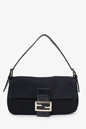 Fendi Black Canvas Baguette Shoulder Bag