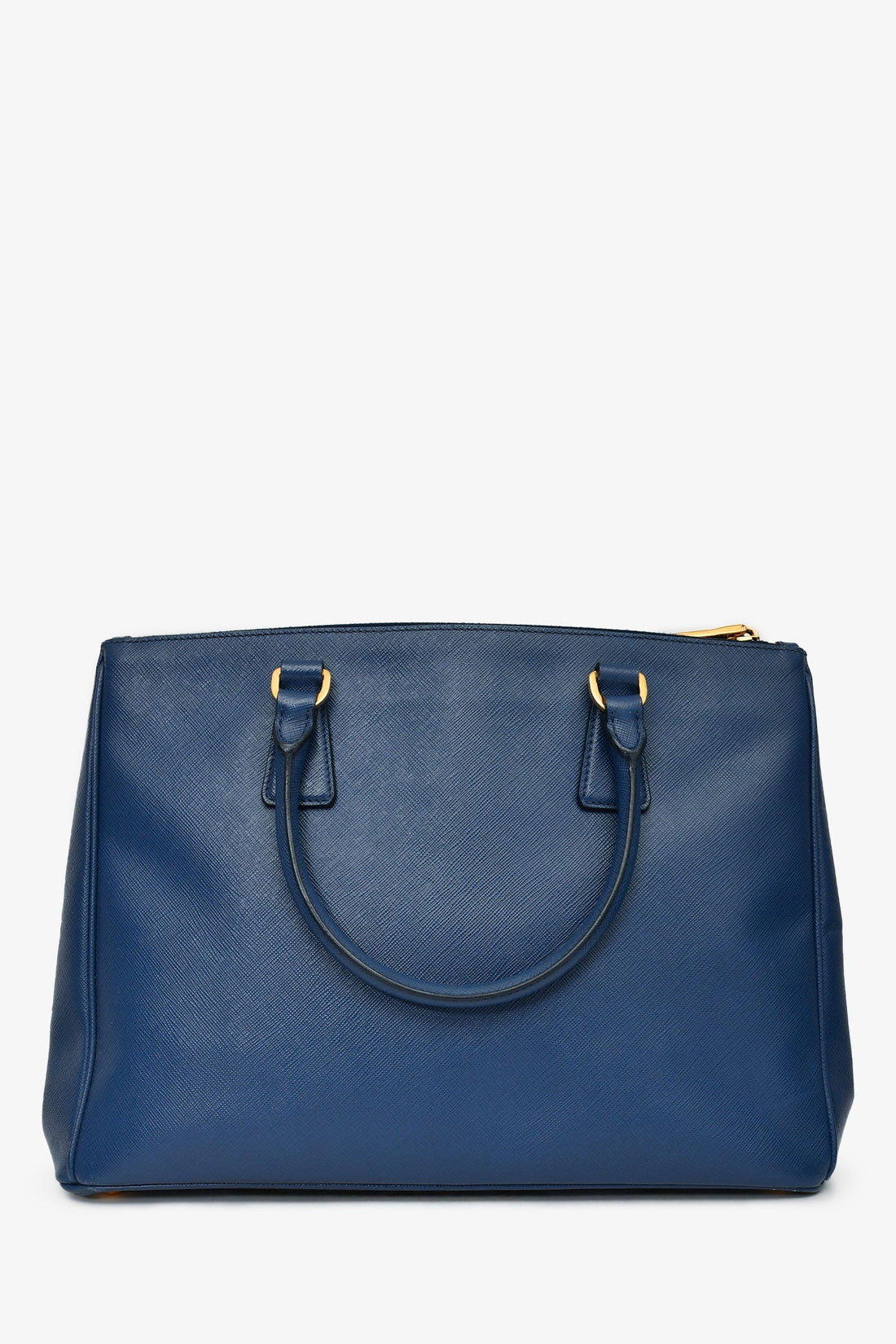 Prada 2015 Navy Blue Saffiano Leather Large Double Zip Galleria Tote with Strap