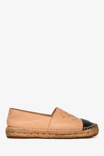 Chanel™ Beige/ Black Leather CC Espadrilles Size 36