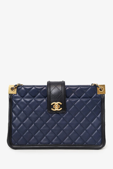 Chanel™ 2014-15 Navy/Black Quilted Lambskin Elegant Tote