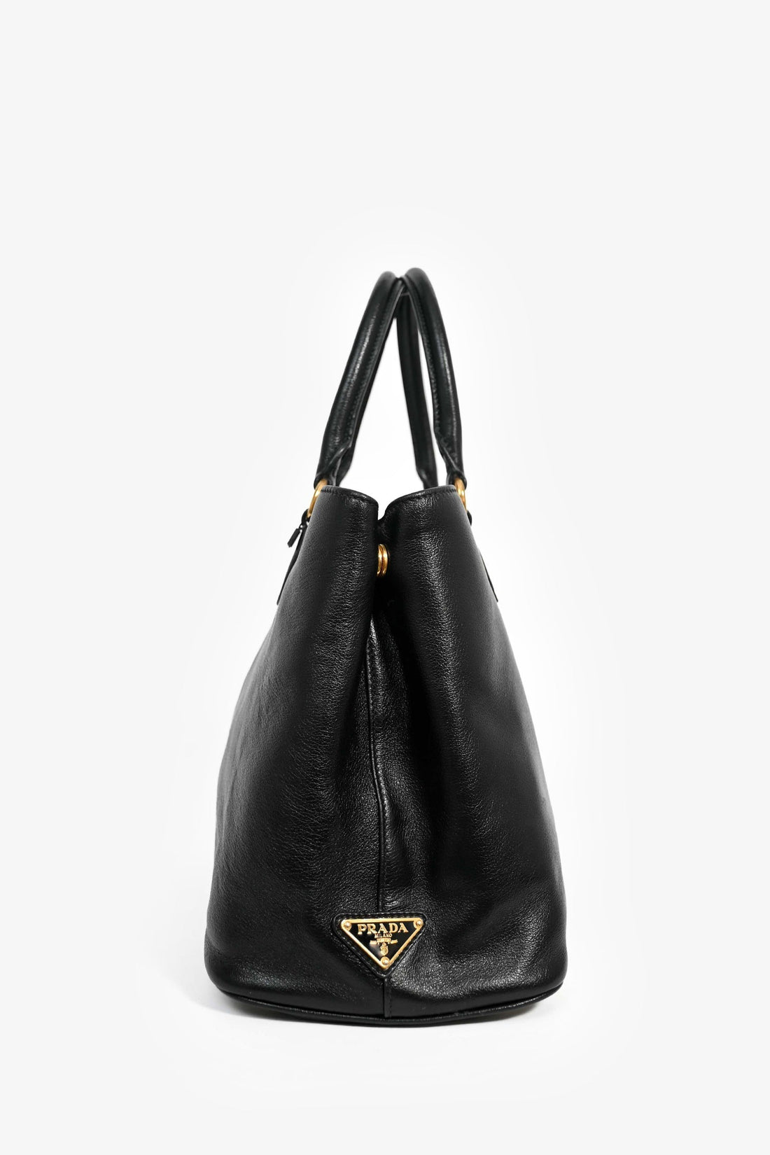 Prada Black Leather EmboESed Logo Tote Bag with Strap