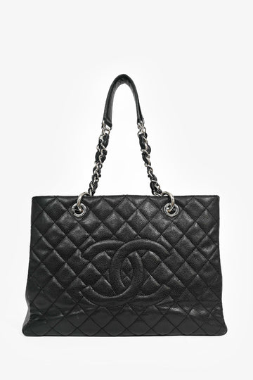 Chanel™ 2014 Black Caviar Leather Quilted CC Tote Bag (As Is)