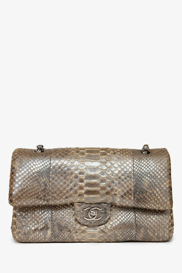 Chanel™ 2012 Silver Metallic Python Leather Classic Double Flap