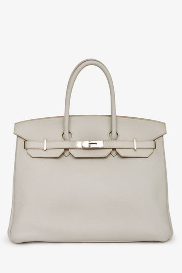 Hermès 2013 Light Grey Clemence Birkin 35 PHW