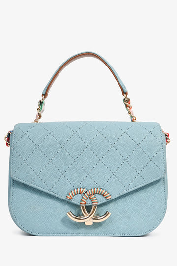 Chanel™ 2016-17 Paris-Cuba Blue Caviar Leather Thread Around Flap Bag