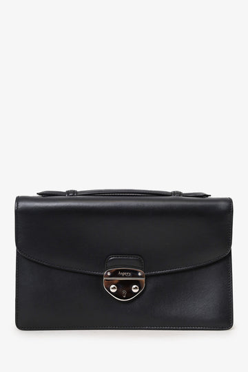 Asprey Black Bull Leather Small Briefcase with Strap
