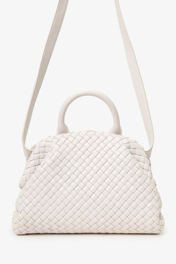 Bottega Veneta White Nappa IntrSSciato Padded Medium Handle Bag