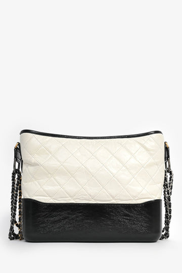 Chanel™ 2017 White/Black Leather 'Gabrielle' Multichain Hobo Bag
