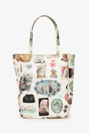 Ashley Williams White/Multicolor Cats Print Kate Bag