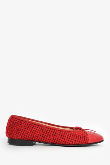 Chanel™ Red Tweed Cap Toe Ballet Flats Size 36.5