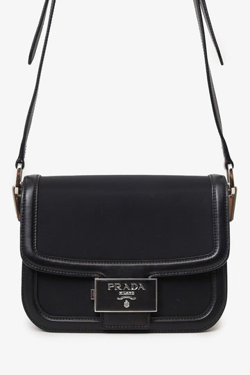Prada Black Nylon Saffiano Lux Leather Emblème Shoulder Bag