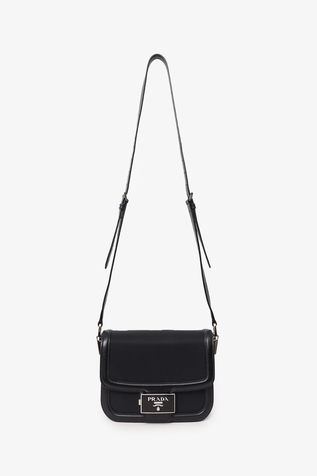 Prada Black Nylon Saffiano Lux Leather Emblème Shoulder Bag