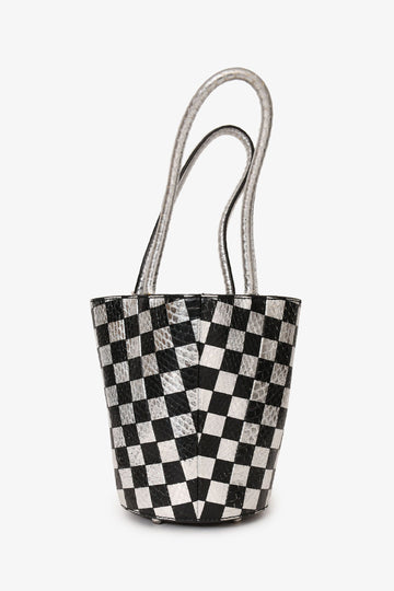 Alexander Wang Black/Silver ChSSkered Top Handle Bucket Bag