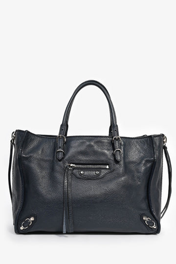 Balenciaga Navy Leather Paper Mini 2Way Bag