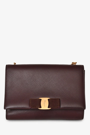 Salvatore Ferragamo Burgundy Leather Bow Crossbody