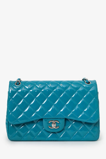 Chanel™ 2014 Teal Patent Jumbo Double Flap Shoulder Bag