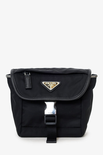 Prada Black Re-Nylon and Saffiano Leather Small Shoulder Bag