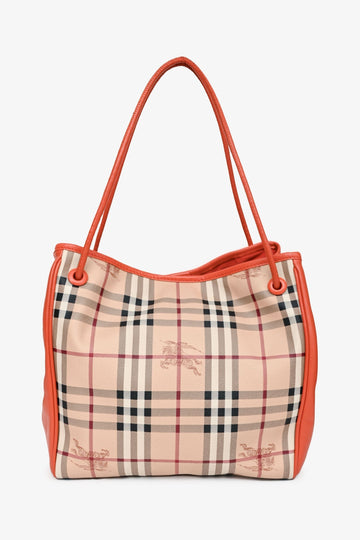Burberry Beige/Orange Leather/Coated Canvas Shoulder Bag (As Is)