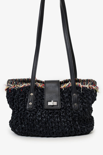 Chanel™ 2010-11 Black Straw Tweed 255 Tote Bag