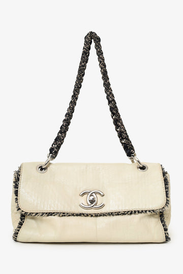 Chanel™ 2009-10 White Lambskin/Tweed Medium Tweedy Flap Bag