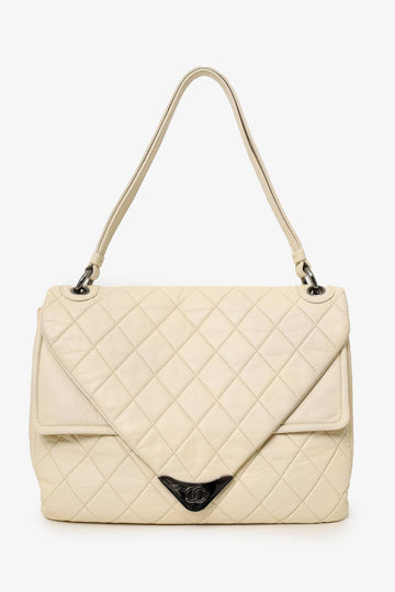 Chanel™ 2006-08 Cream Lambskin Quilted Padded Envelope Flap Shoulder Bag