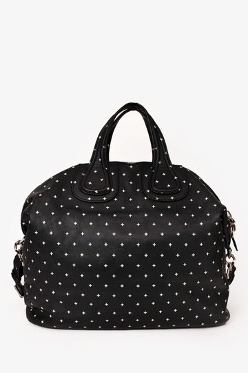 Givenchy 2015 Black/White Leather Cross Patterned Nightingale Weekender Bag with Strap