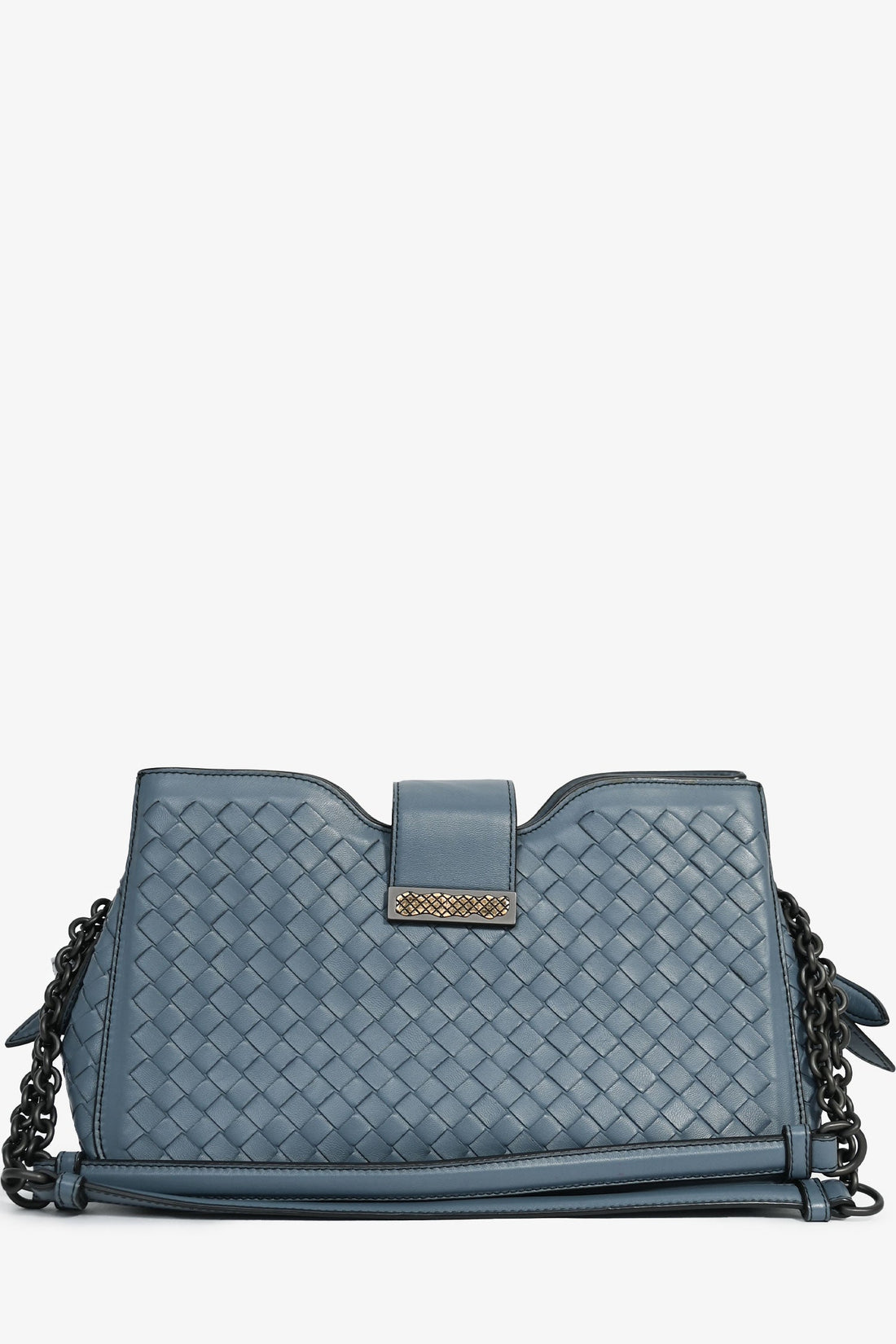 Bottega Veneta Blue IntrSSciato Leather 'Roma' Shoulder Bag