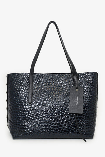 Jimmy Choo Black/Navy Croc Embossed Tote Bag (As Is)