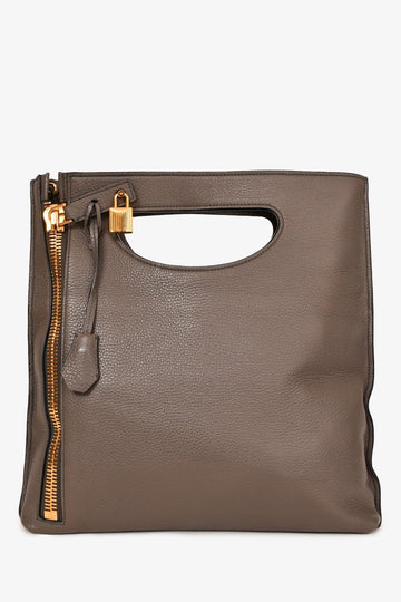 Tom Ford Grey Leather Alix Fold Over Bag