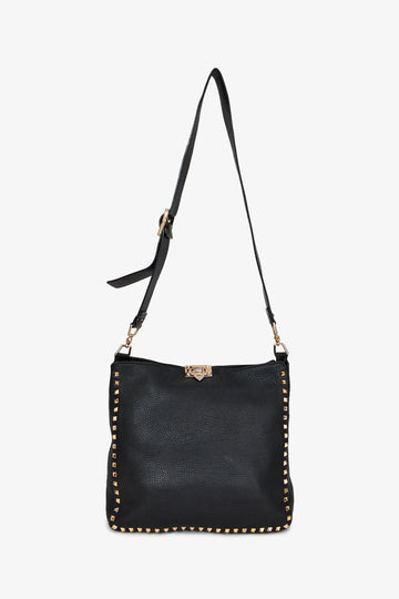 Valentino Black Leather Rockstud Messenger Bag