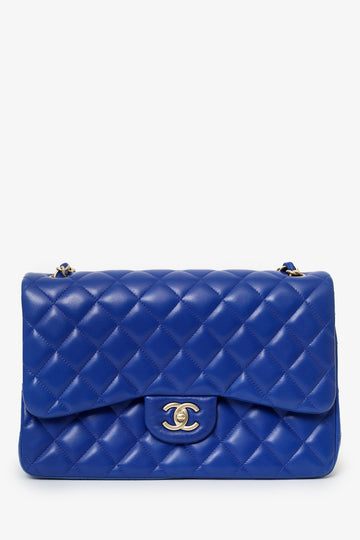 Chanel™ 2013-14 Royal Blue Quilted Lambskin Jumbo Classic Double Flap Bag